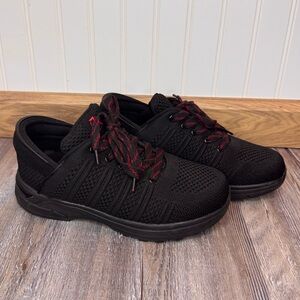 Zeba Womens Hands Free Slip On Lace Up Walking Shoe Mesh Balck Red Size 9